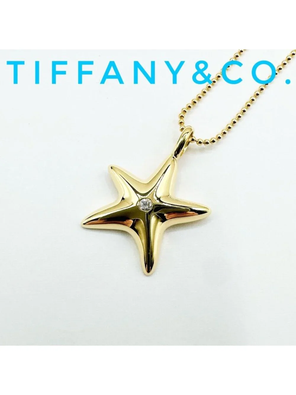 Tiffany & Co Star Fish Diamond Yellow Gold Necklace 39